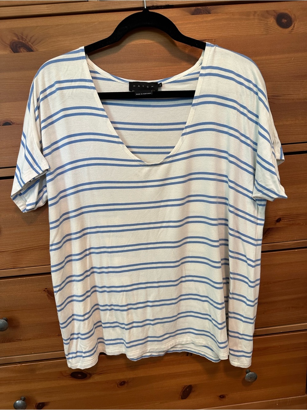 Hatch Maternity The Perfect Vee Cream & Light Blue Striped V-Neck Tee